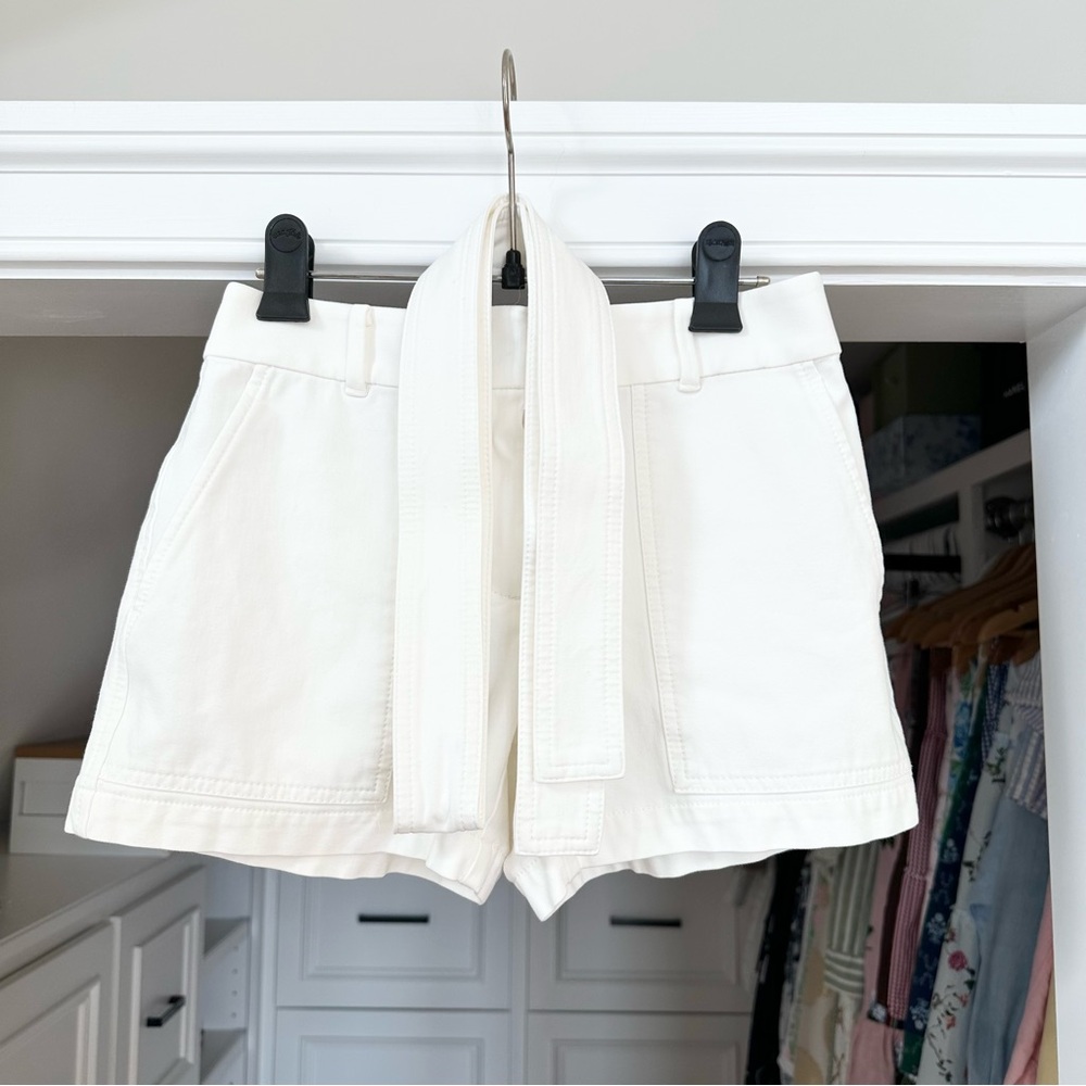 Women's White Belted Shorts - Picture 1 of 5